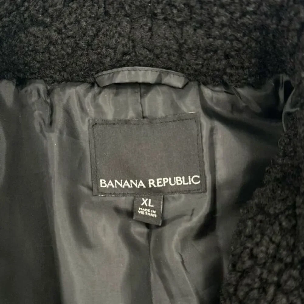 Banana Republic Heavy‎ Sherpa Bomber Jacket Black Mock Collar Lined  Womens XL